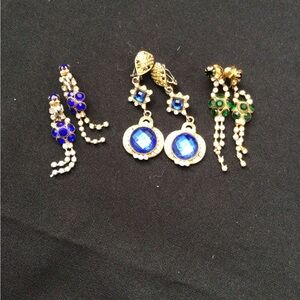 Stunning Blue and Gold Drop Clip On Earrings
